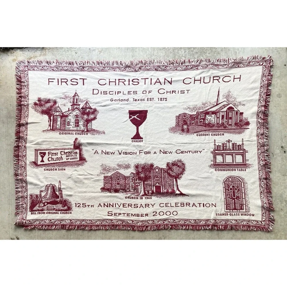 2000s “First Christian Church of Garland, Texas” Cotton Blanket Throw 48”X69”